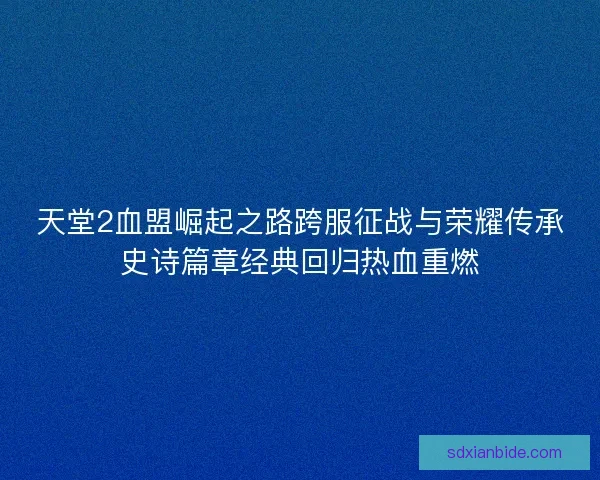 天堂2血盟崛起之路跨服征战与荣耀传承史诗篇章经典回归热血重燃